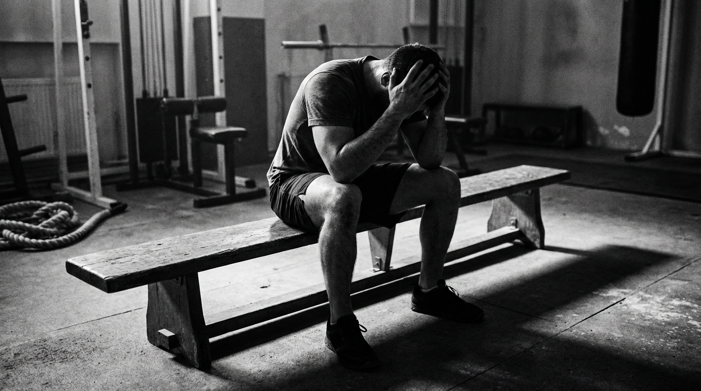Contrast: exhausted athlete after a chaotic week of training.