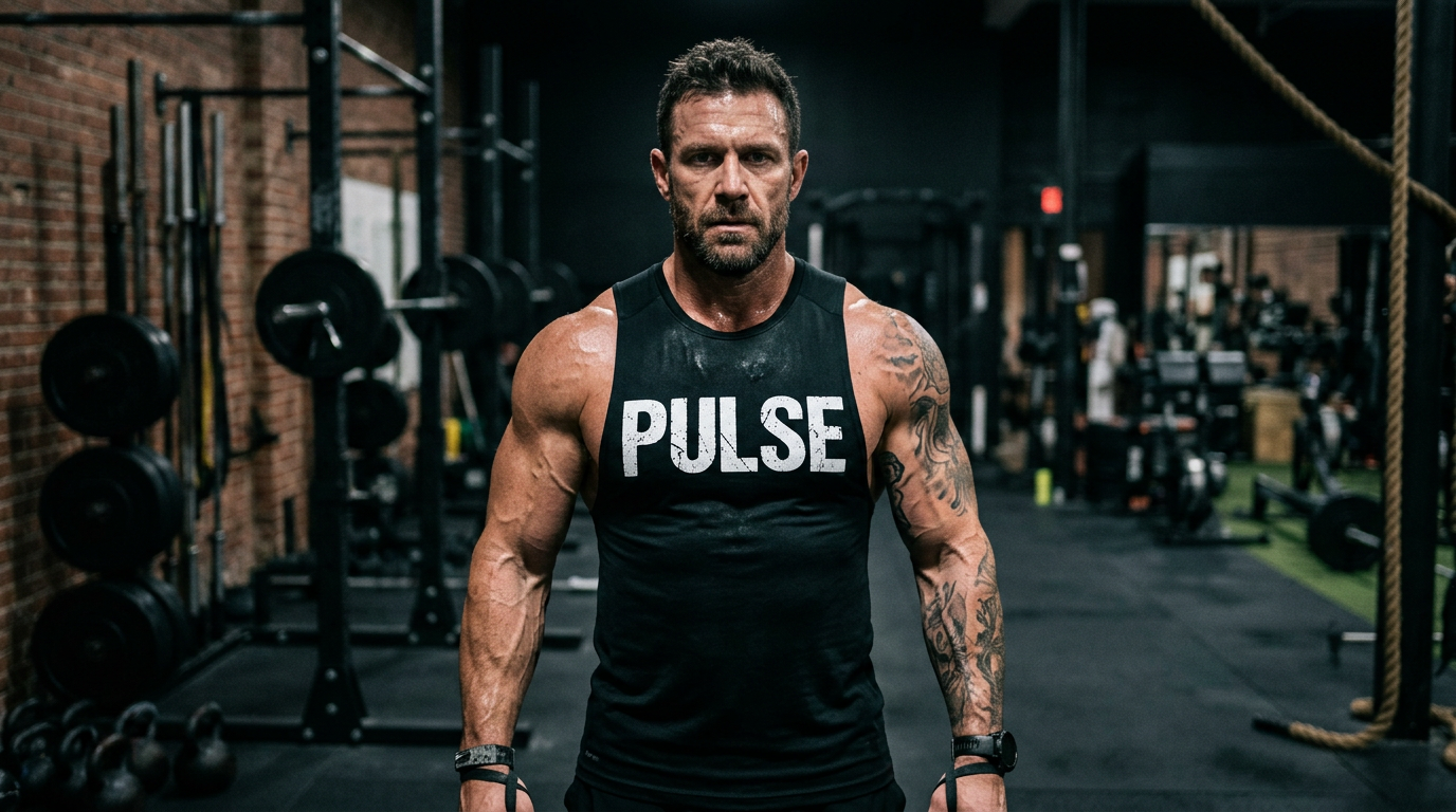 Jordan Blake, male conditioning coach, PULSE print on shirt fabric